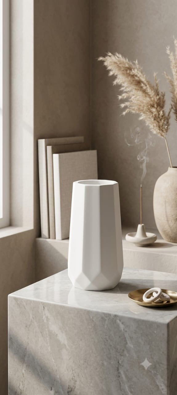 Faceted White Ceramic Vase